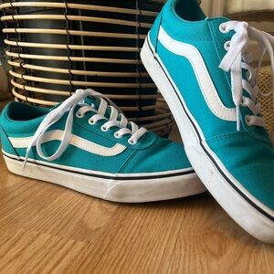 Vans Old Skool Skate Teal and White Athletic Shoes